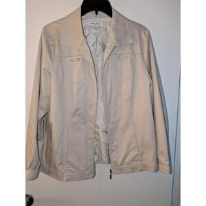 Studio Works Jacket Womens Size PM Light Tan Light Utility Polka Dot Lining Cas